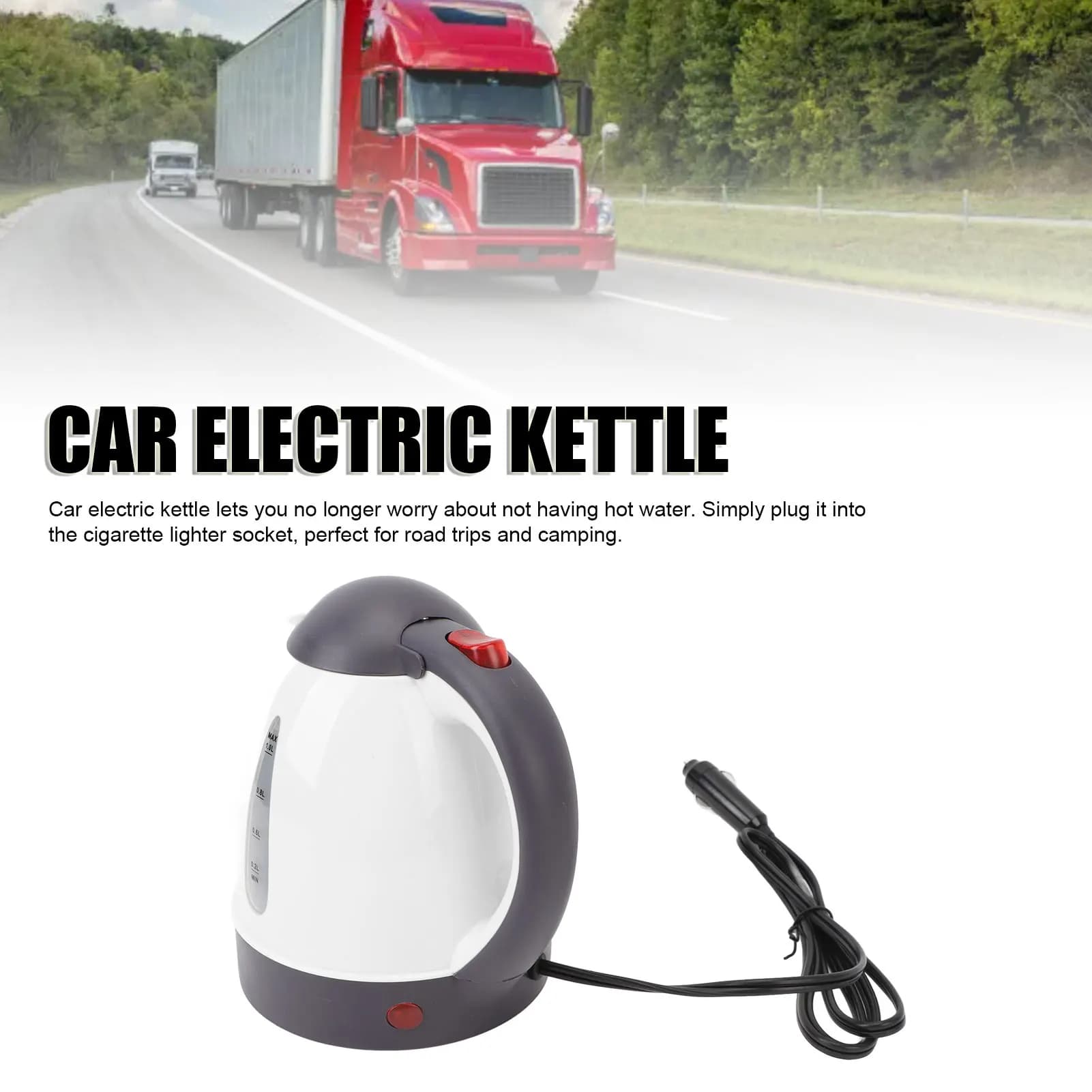 Bollitore elettrico per auto Riscaldatore per caldaia per camion elettrico in plastica in acciaio inossidabile 1L Finestra di livello dell'acqua con spegnimento automatico per la guida