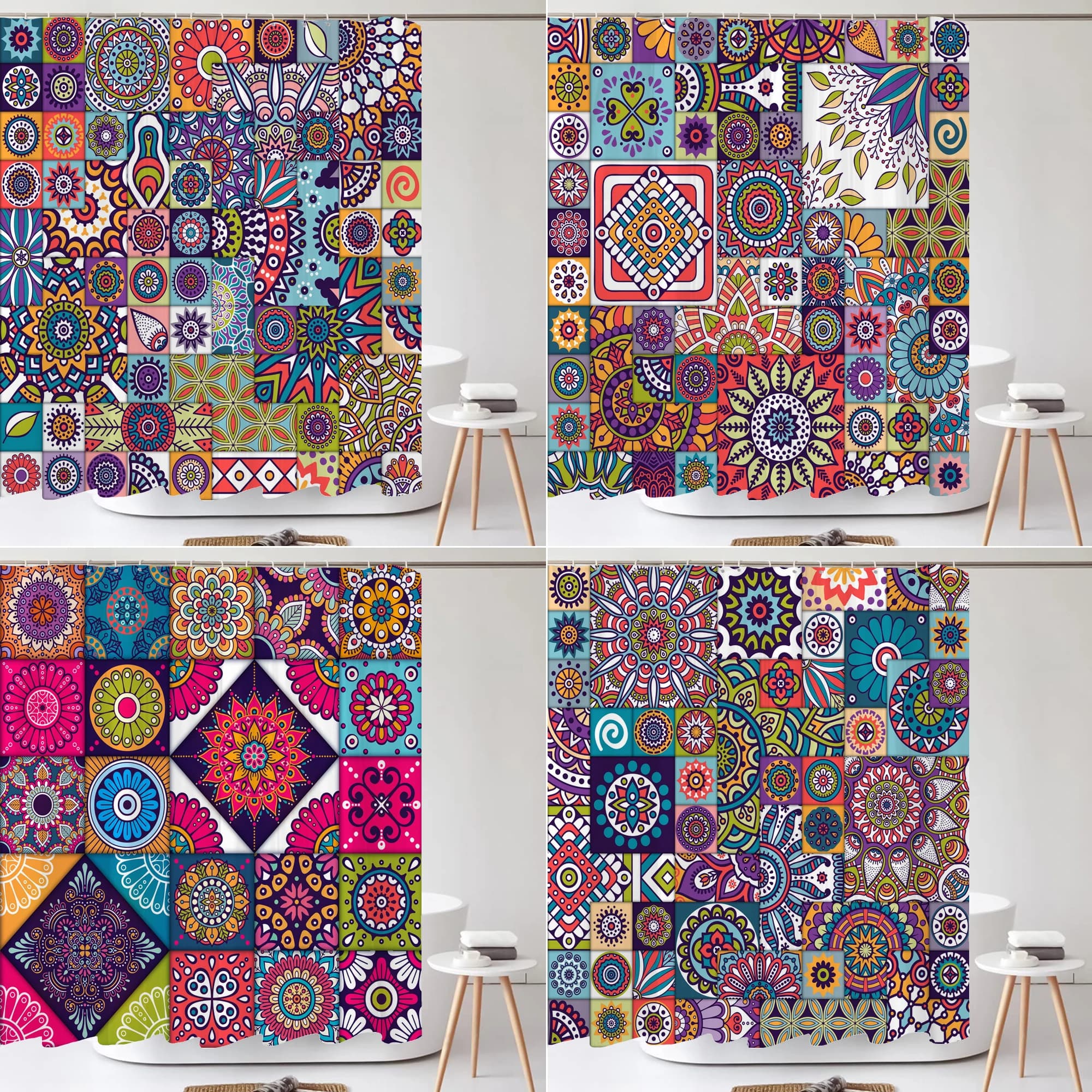 Tende da bagno con stampa 3D in stile bohemien Tenda da doccia con 12 ganci Decorazione domestica Tessuto impermeabile Schermo da bagno Boho