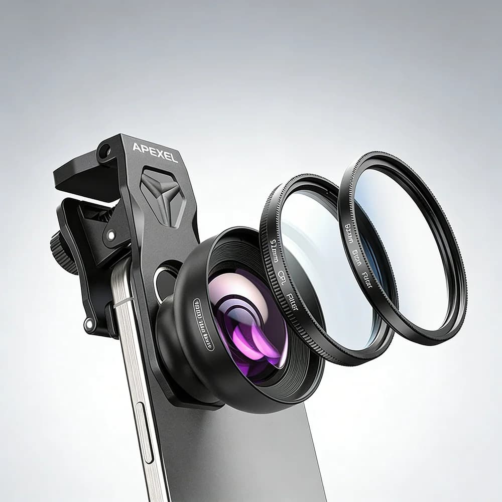 Obiettivo Macro Professionale APEXEL 100mm per Smartphone con Filtro CPL e Star, Compatibile con Quasi Tutti gli Smartphone