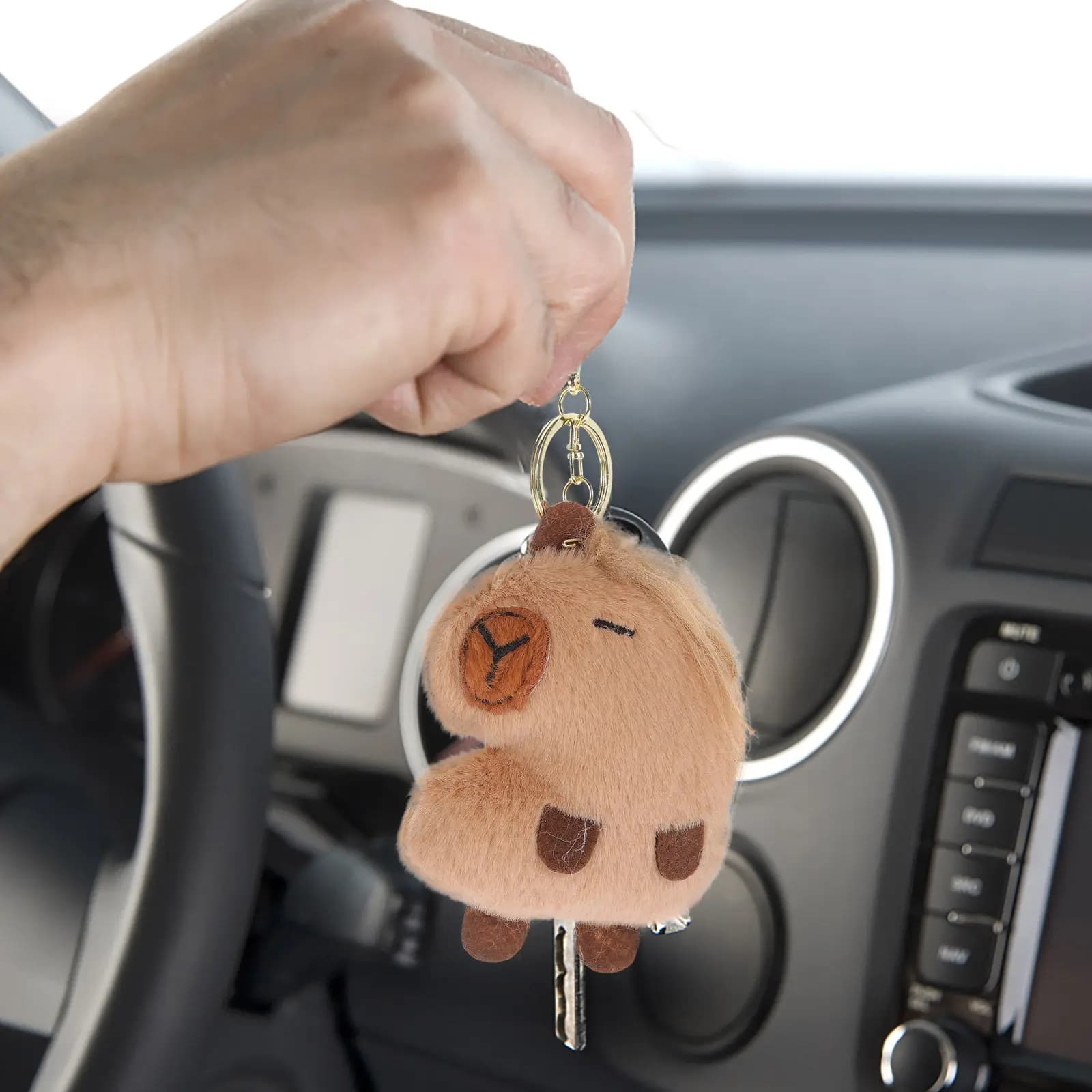 Portachiavi Capibara Imbottito, Ciondolo Creativo a Forma di Animale, Cartone Animato Marrone Chiaro