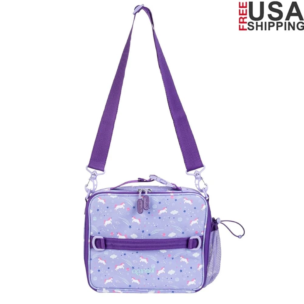 Borsa per il pranzo per bambini con unicorno Borsa per il pranzo riutilizzabile isolata durevole Cinghia regolabile Borsa per il pranzo resistente all'acqua Stampe divertenti Scuola all'aperto