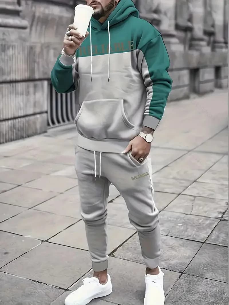 The 2025 Spring and Autumn new men's hoodie set is a casual and fashionable streetwear collection with letter prints