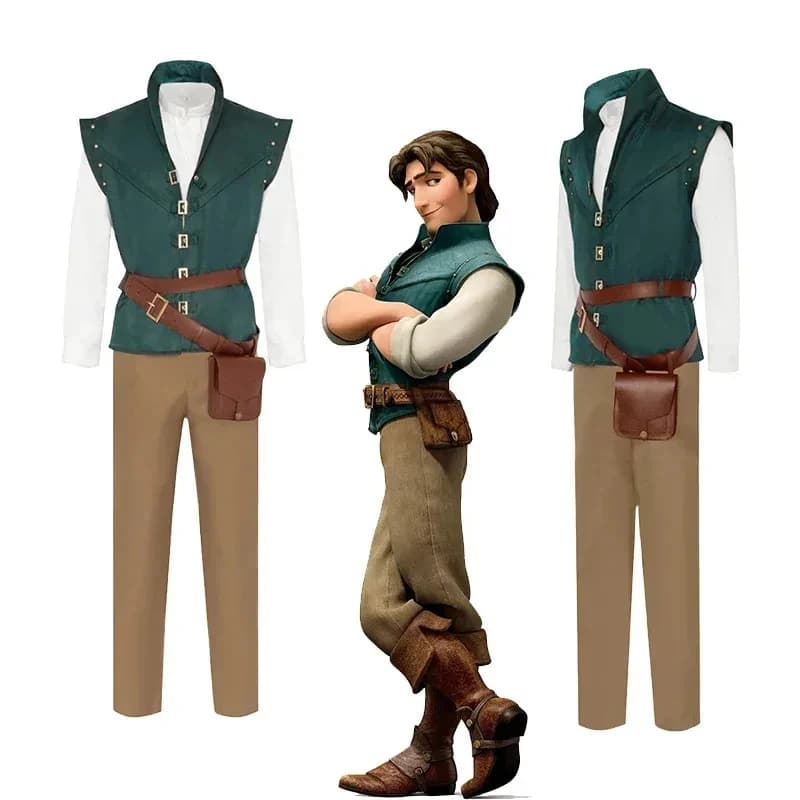 ❤New 2026 Cosplay Costume Rapunzel Adult Men Flynn Rider Prince Uniform Jacket Shirt Vest Pants Belt Bag ★Halloween gift