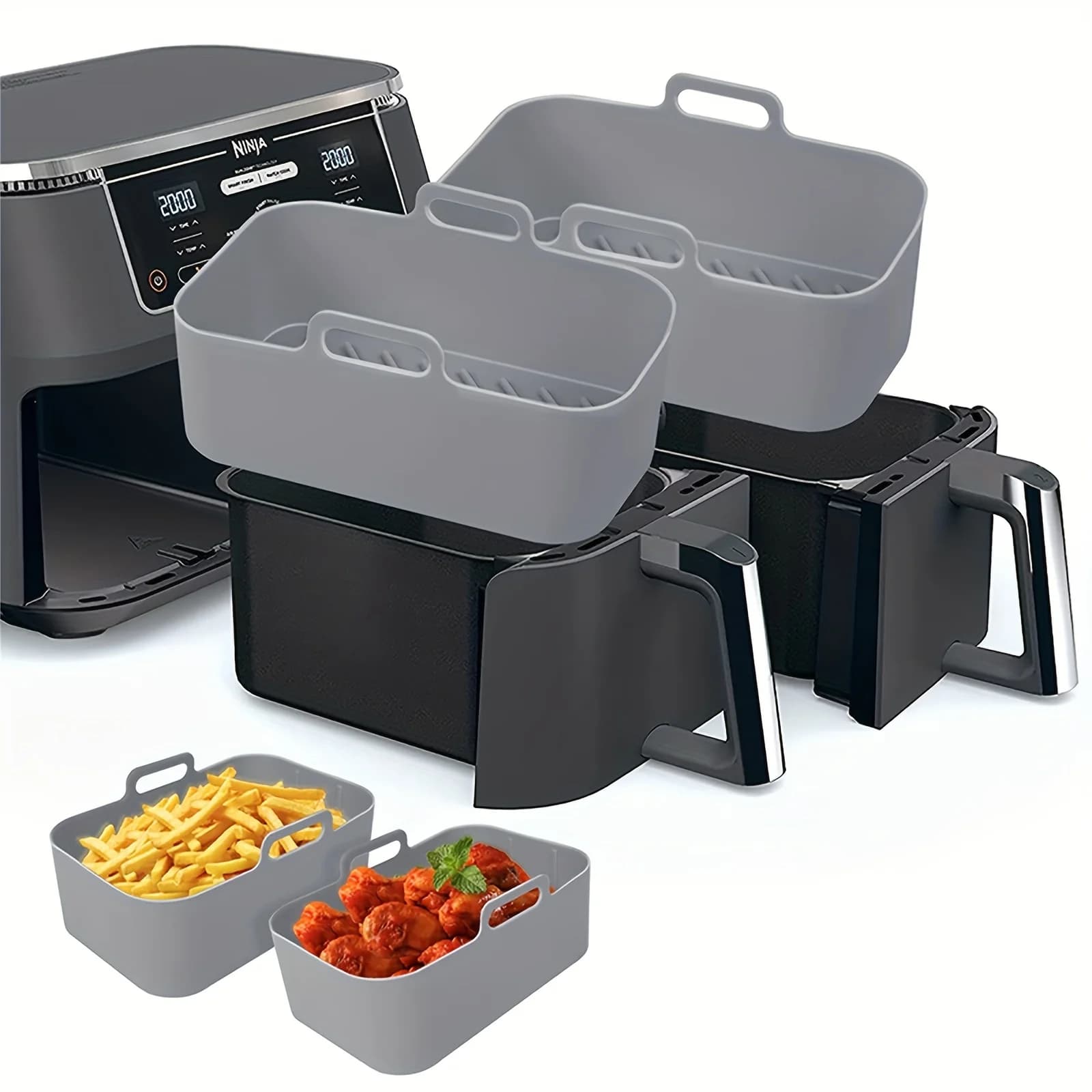 1/2 pezzi friggitrice ad aria vassoio in silicone riutilizzabile Ninja doppio cestello teglia forno pentola piastra fodera friggitrice ad aria cucina accessori fritti