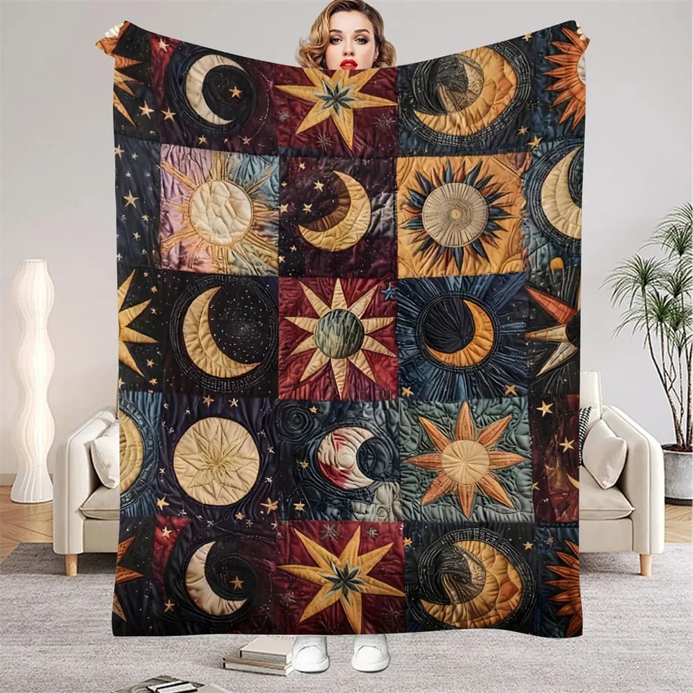 Coperte in flanella stile Boho Luna Sole Stella Caldo inverno Viaggio Camera da letto Divano Regali di compleanno per bambini Coperta morbida