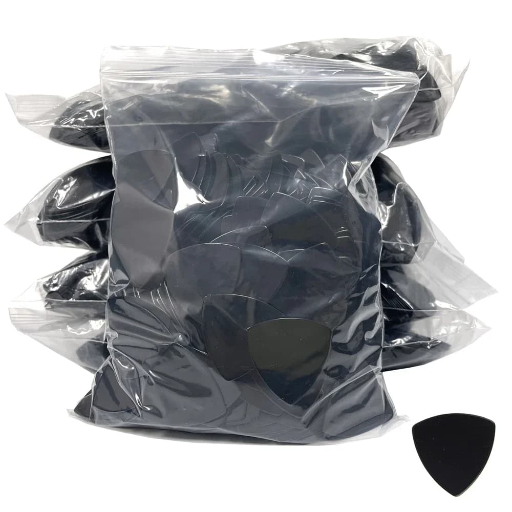 Vendita all'Ingrosso di 500 Pezzi / Lotto di Plettri per Chitarra in ABS Nero Solido, Forma Triangolare Arrotondata, Misure Opzionali: 0,46mm, 0,71mm, 0,96mm, 1,2mm, 1,5mm
