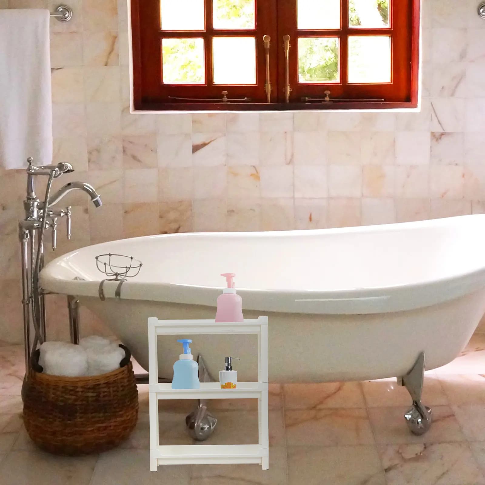 1 pc. Plastic space saving rack for bathroom, PP floor shelf for bathroom organization