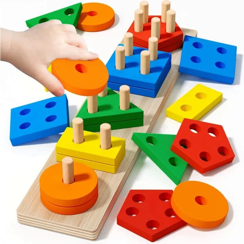 Giocattoli in legno Montessori Gioco di puzzle di abbinamento di forme di colore Perline colorate Cognizione dei colori Giocattoli educativi precoci Regalo per bambini