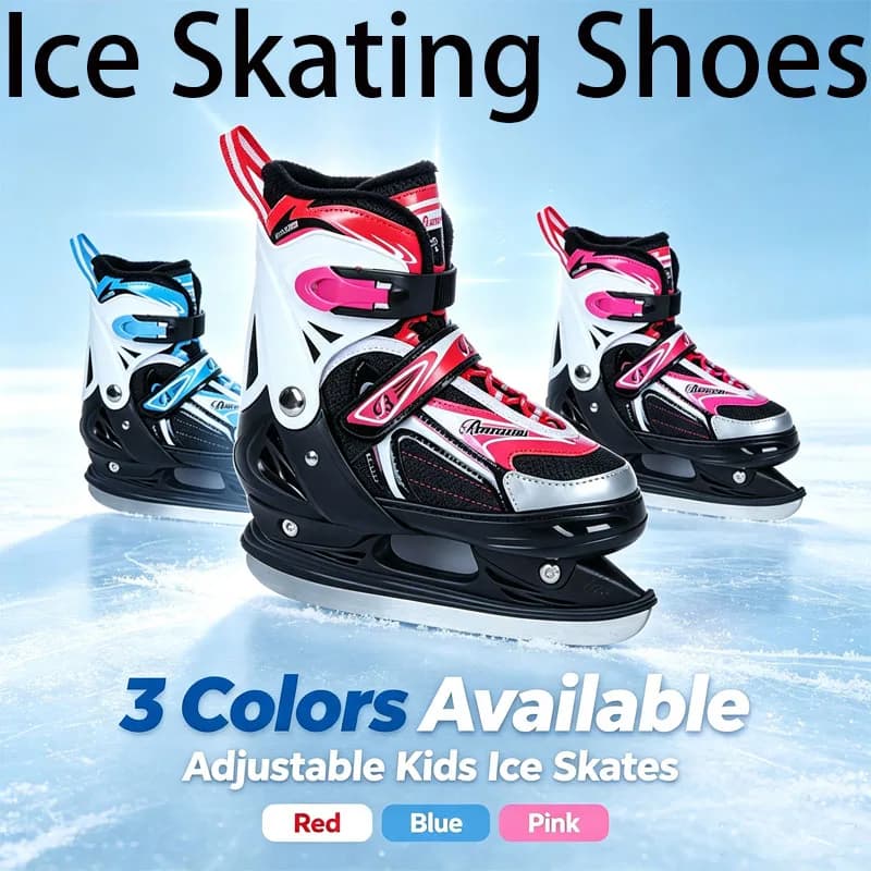 Adjustable Kids Ice Skates Kids 3‑Size Warm Lined Ice Skating Shoes Waterproof Stainless Steel Blade Ice Skates for Beginners