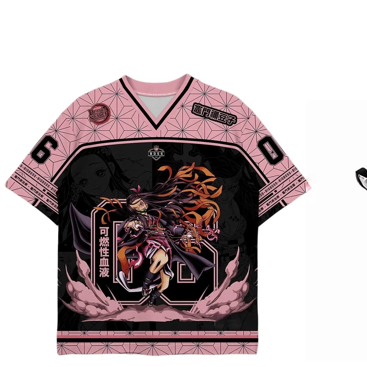 Demon Slayer Nezuko Kamado # Maglietta da tifoso di calcio anime rosa e nera numero 60