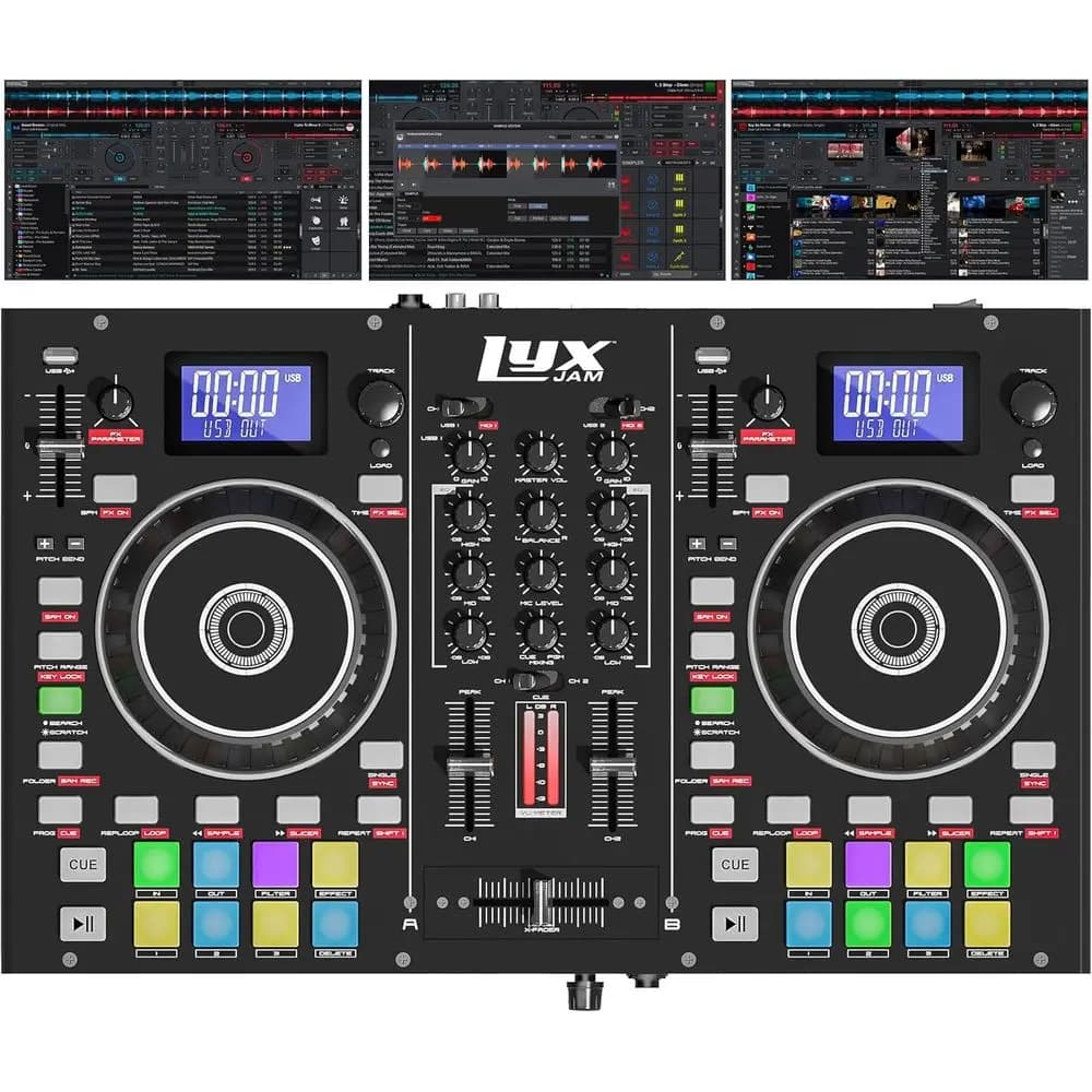 Controller DJ portatile a 2 deck, mixer con display LCD | Looping manuale, USB, ingresso microfono, uscita di registrazione, 16 pad per performance
