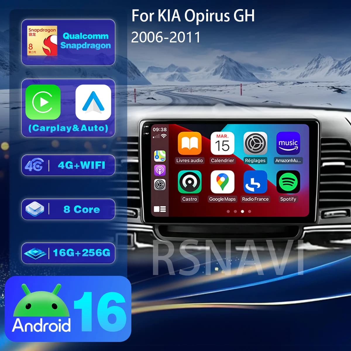 Android 16 Carplay Auto 2K Car Radio Player Wireless For KIA Opirus GH 2006 - 2011 GPS Multimedia Autoradio Stereo Head Unit