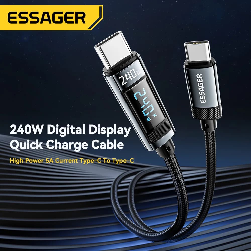 Cavo USB C Essager Dispaly digitale per iPhone 17 16 15 Xiaomi Huawei 240W PD ricarica rapida per MacBook iPad cavo da tipo C a C