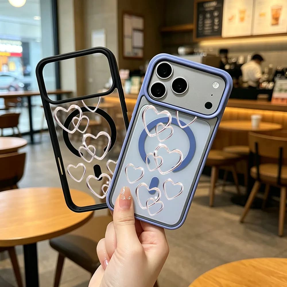 Anti-Slip Clear Phone Case For iPhone 17 16 15 14 Plus 13 12 Mini 11 Pro Xs Max XR Air 17e 16e Magsafe Pink Heart Pattern Cover