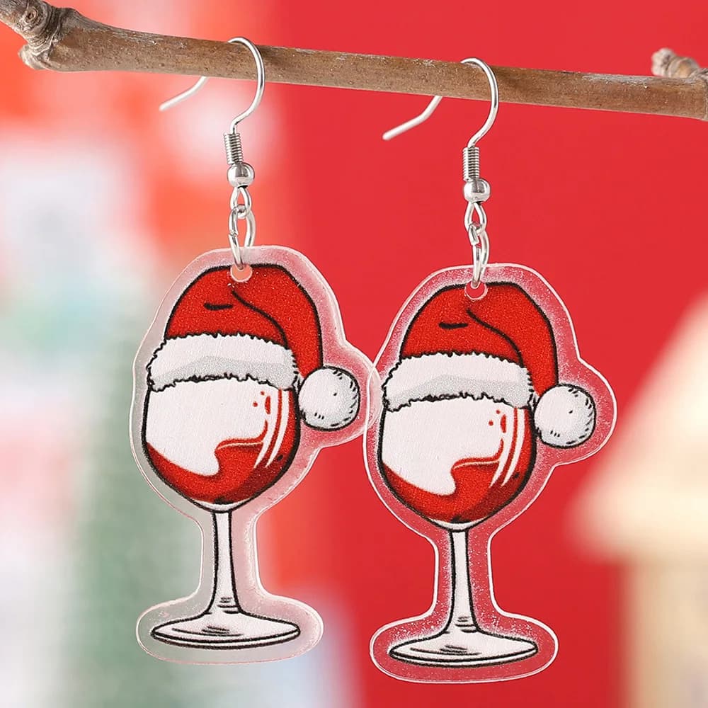 Nuovi orecchini di natale capodanno bicchiere di vino cappello di natale orecchini pendenti in acrilico regali di decorazioni natalizie