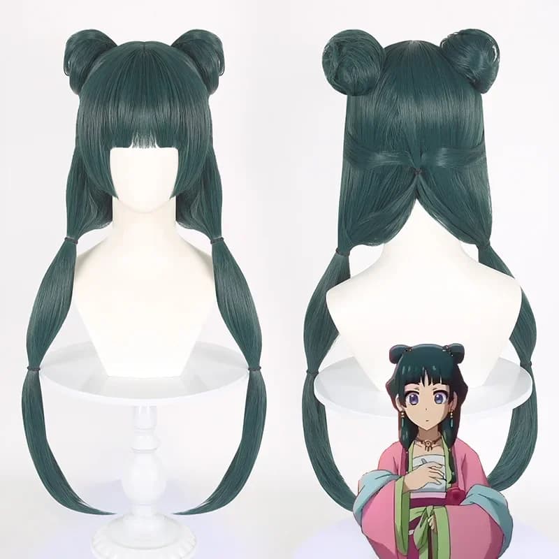 Cosplay Wig Maomao of high quality The Apothecary Diaries, dark green, heat resistant, synthetic hair, for parties, souls, Mao Mao + wig cap