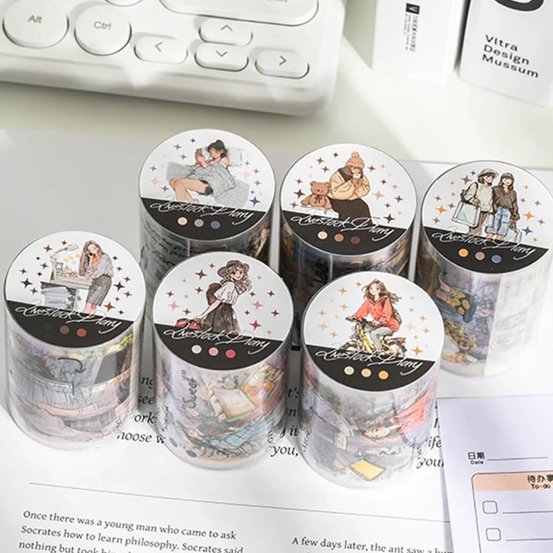 3 rotoli di personaggi da indossare al lavoro Nastro in PET Manuale fai-da-te Materiale Collage Custodia per telefono Biglietto d'auguri Calendario Scrapbook Notebook Diario