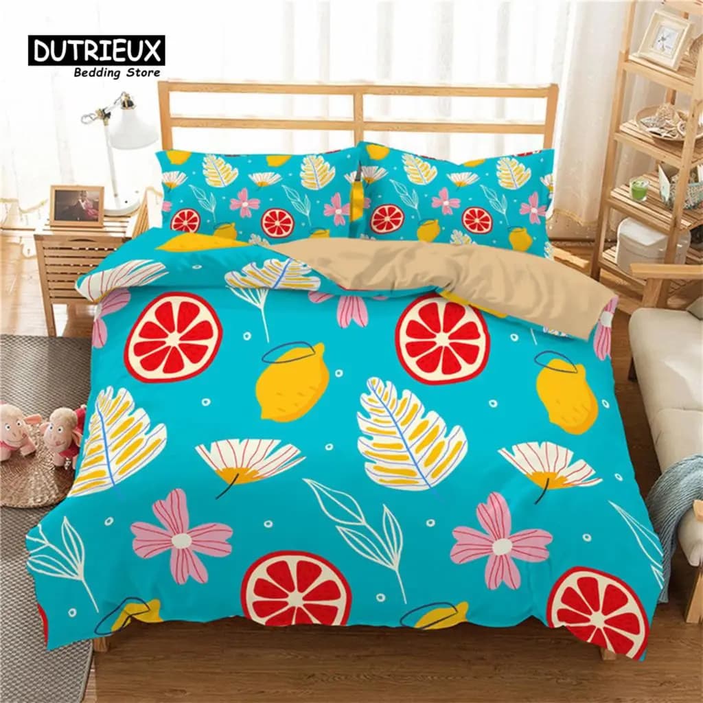 Copripiumino con frutta estiva Melograno Arancione Limone Modello Set di biancheria da letto con stampa 3D per bambini Ragazzi Ragazze Adolescenti con federe Decor