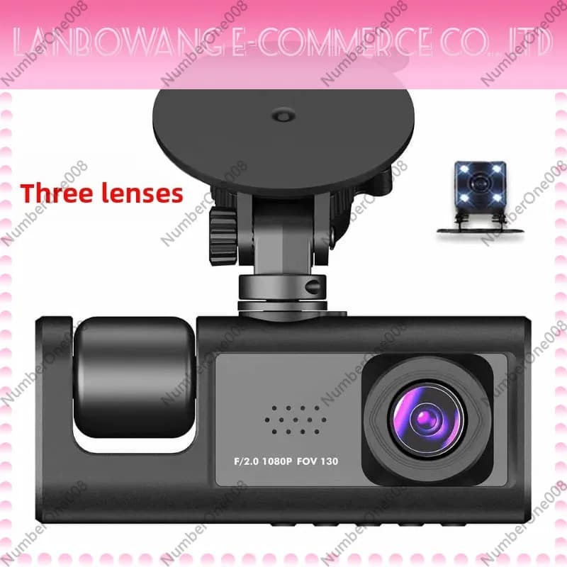 Dash Cam a 3 Canali Anteriore, Posteriore e Interna, Registratore Auto Triplo HD 1080p con Visione Notturna a Infrarossi