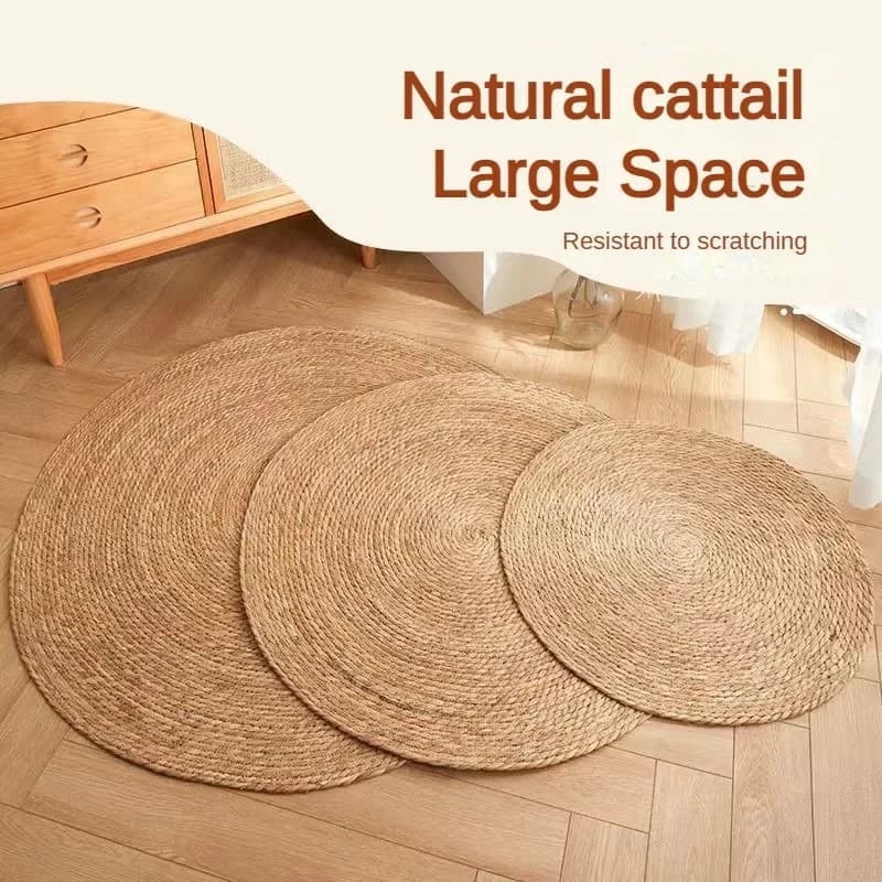 Lettiera per gatti per animali domestici Rotonda intrecciata a mano in rattan Nido per cuccioli di gatto Tappetino rinfrescante estivo Tappetino antigraffio per gattini Corda di cotone lavabile
