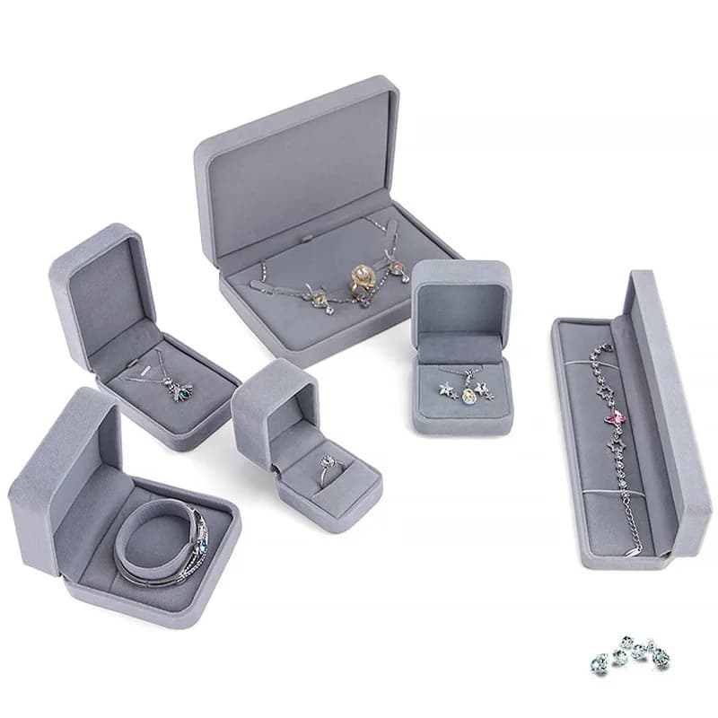 Scatola Portagioie in Velluto Grigio Delicato, Porta Anelli, Bracciali, Ciondoli e Collane, Organizer per Gioielli, Confezione Regalo