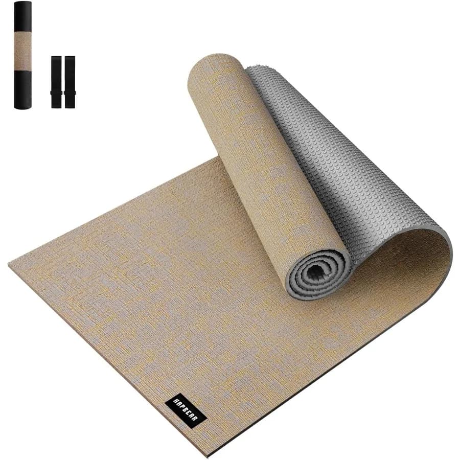 Tappetino Yoga Extra Large 84''x30'' Spessore 1/4'' in Lino Naturale Antiscivolo Resistente agli Strappi per Yoga a Casa, Meditazione, Pilates ed Esercizi a Terra