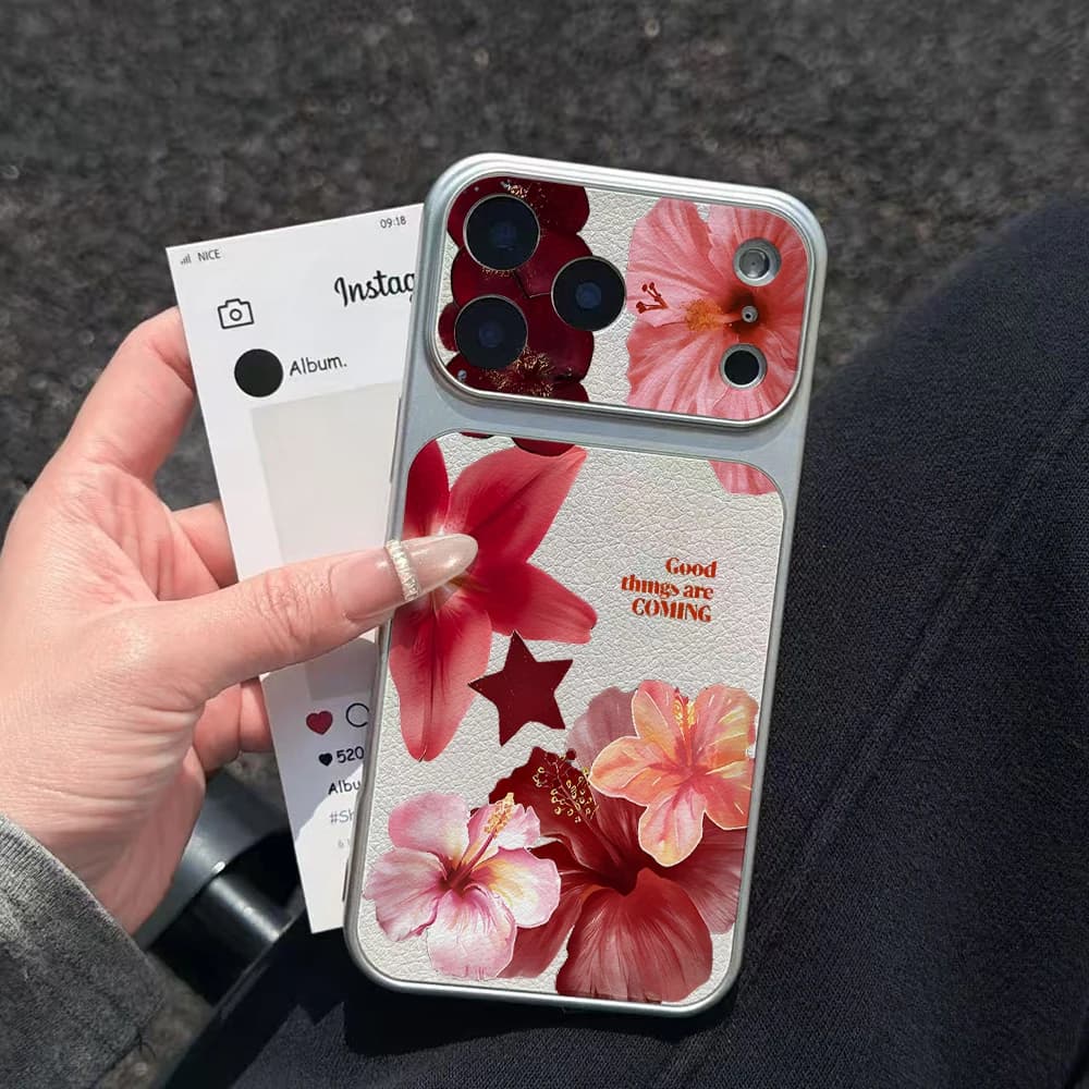 Cover Protettiva Morbida Lucida Elettroplaccata con Motivo a Fiori di Giglio per iPhone 17 16 Air 11 12 13 14 15 Pro Max 7 8 Plus X