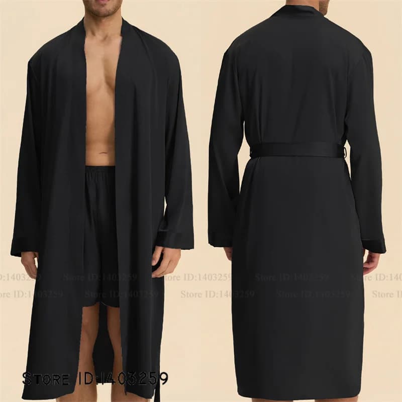 Long men's pyjamas with long sleeves Kimono Bathrobe Autumn Spring Dress New night pajamas complete with loose silk satin Pigiama