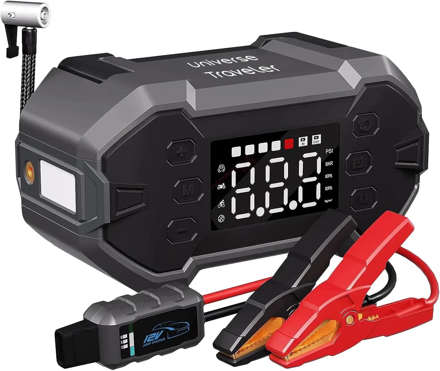 Avviatore portatile per auto 3000A con compressore d'aria, amplificatore batteria 12V per motori da 8 litri, gonfiatore digitale da 150 PSI, luce LED, Po