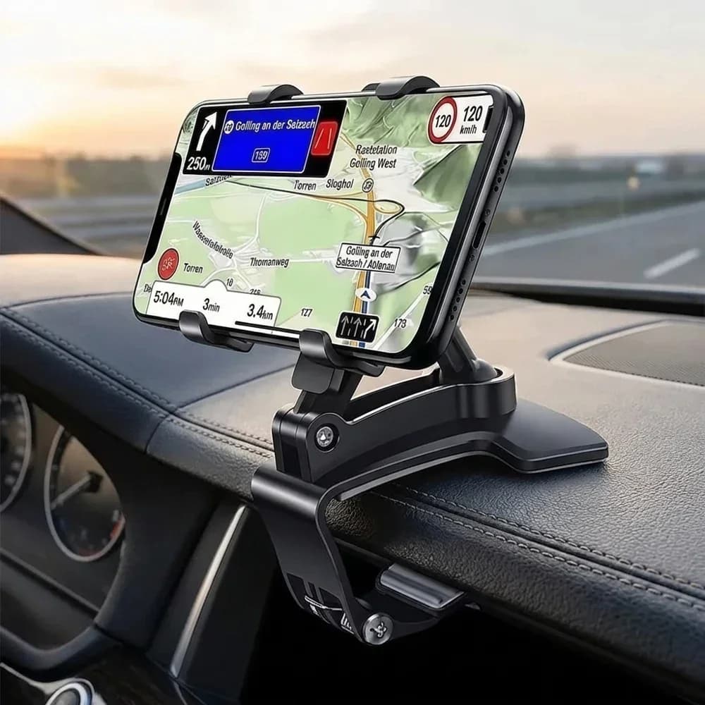 Supporto Universale per Telefono da Cruscotto Auto con Rotazione a 360° ° Supporto GPS con clip girevole, stabile, anti-vibrazione, regolabile, per cellulare