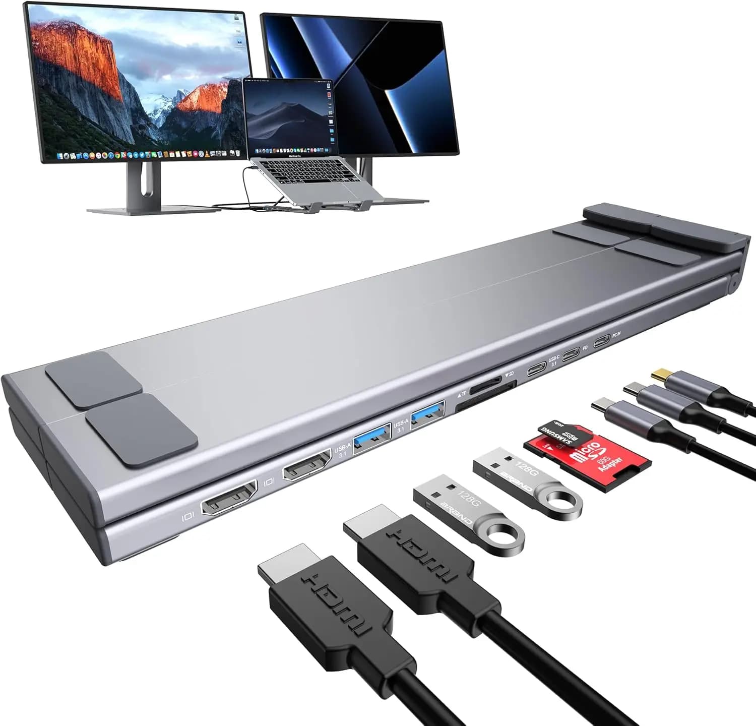 Docking Station USB C 9-in-1 con Doppia Uscita HDMI 4K, Ricarica PD e Supporto per Laptop per MacBook/Windows