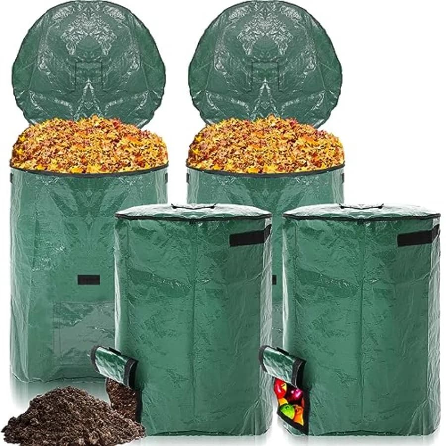 Set di 4 Sacchi Riutilizzabili per Rifiuti da Giardino da 72 Galloni, Sacchi per Raccolta Foglie, Contenitore per Compost Pieghevole Resistente con Coperchio