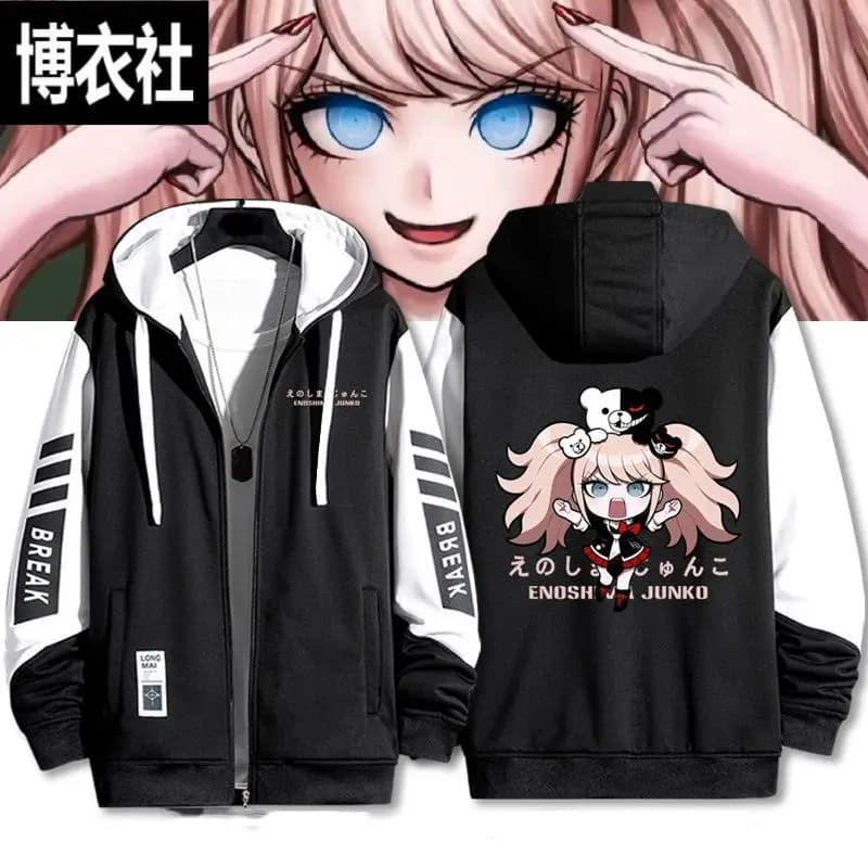 Danganronpa Enoshima Junko 2D Anime Merchandise Felpa con cappuccio Giacca casual unisex