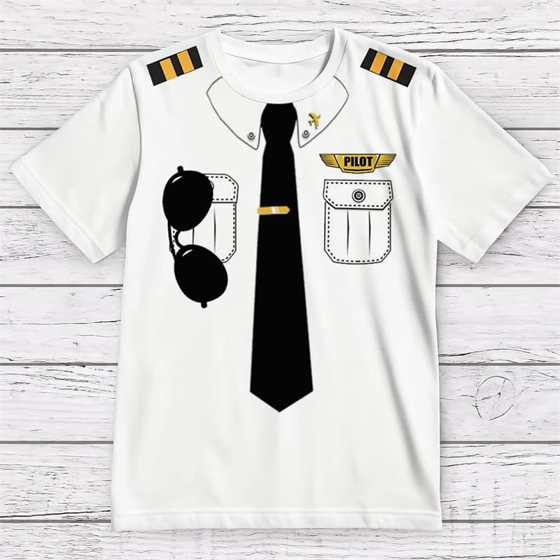 Divertenti magliette grafiche uniformi da pilota per uomo T-shirt stampate in 3D a maniche corte moda estiva T-shirt girocollo oversize casual