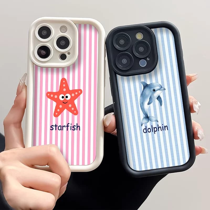Summer Cool Shark Crab Striped Printed Phone Case for IPhone 17 Pro Max 16 15 14 13 12 11 Mini X XR XS 7 8 Plus Cute Soft Cover