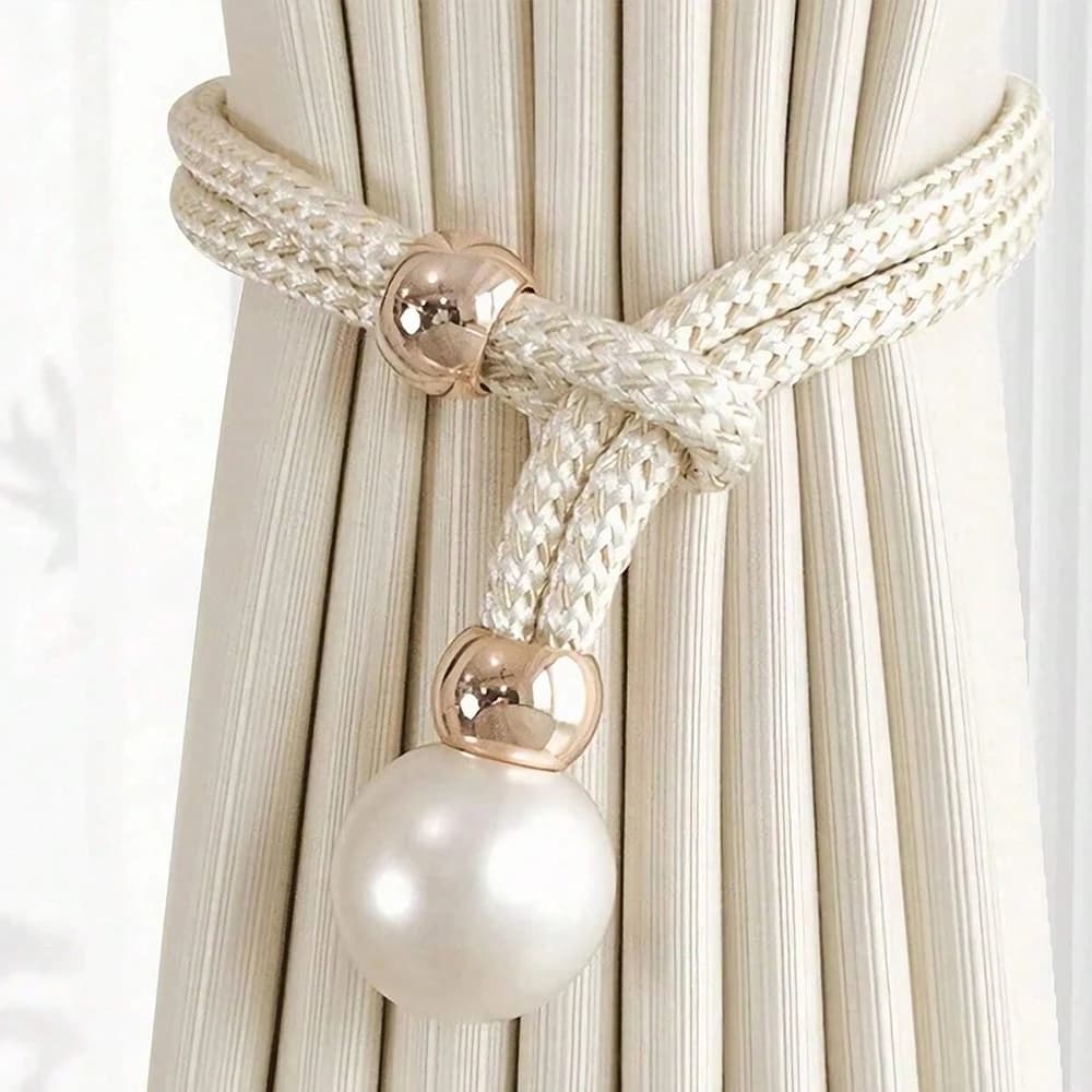 Curtain rail with pearls, adjustable curtain clip, with back buckle, rope for curtains, decorations for curtains for home, bedroom, office