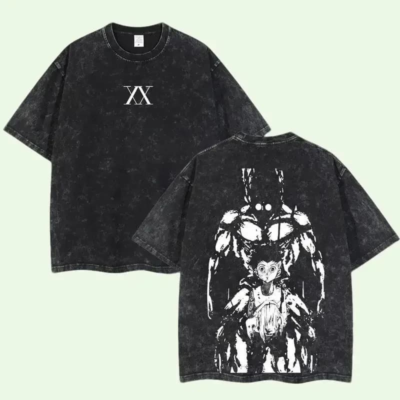 2026 Summer Hunter X Hunter Gon Freecss Vintage Washed Dual‑sides T‑shirt, Harajuku Streetwear, Unisex Tee for Anime Manga Fans