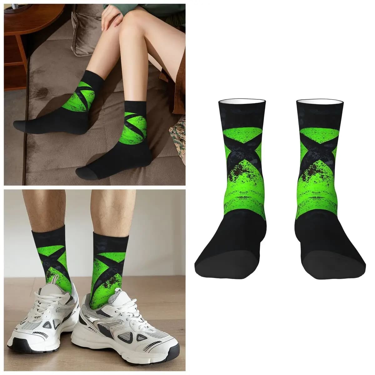 Calzini con logo Xbox verde Calze super morbide Harajuku Calzini lunghi per tutte le stagioni Accessori per regali unisex