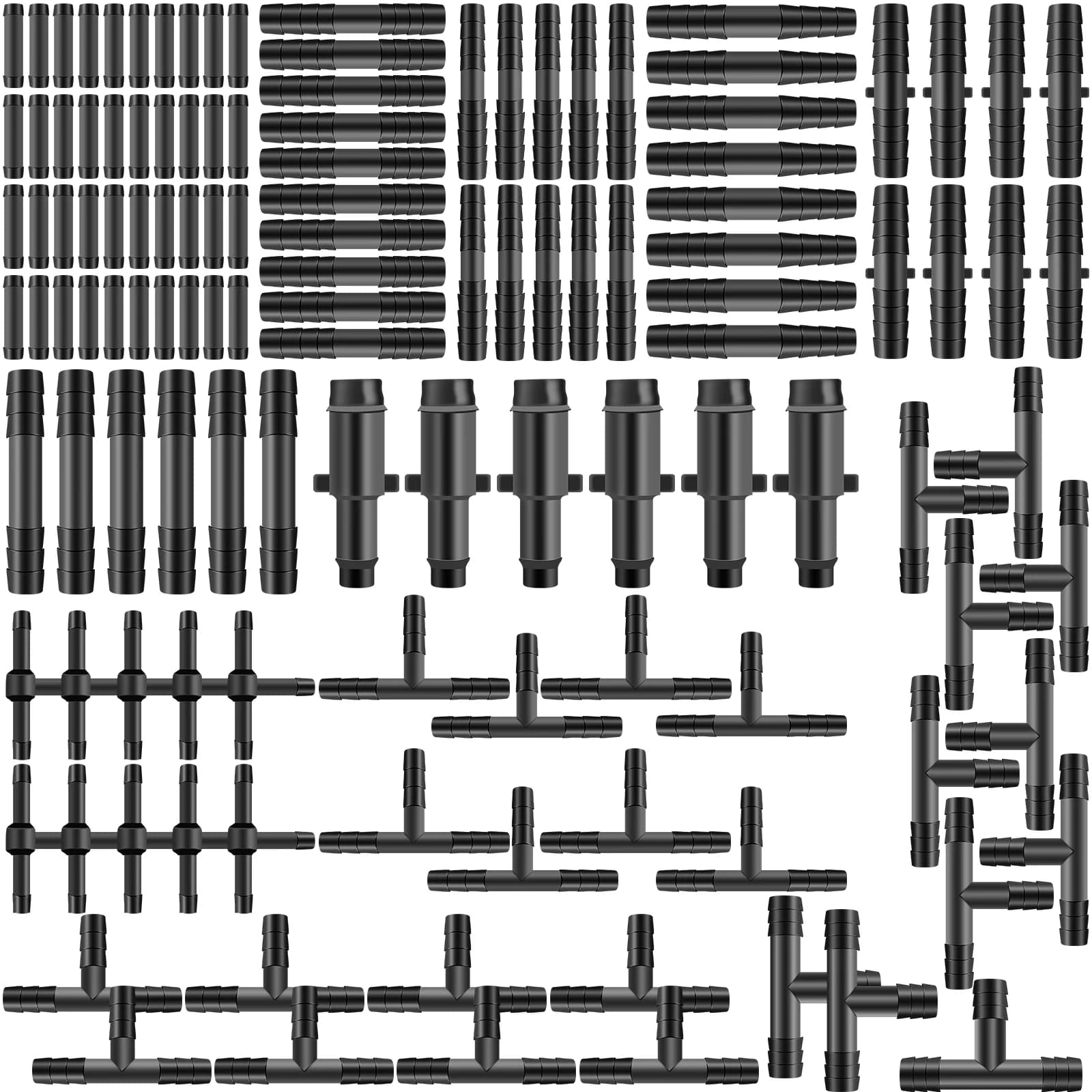128 pz Assortimento di connettori per vuoto Tubo flessibile in plastica Giunti per tubi di spruzzo d'acqua a T Giunti per tubi a T diritti in plastica per auto