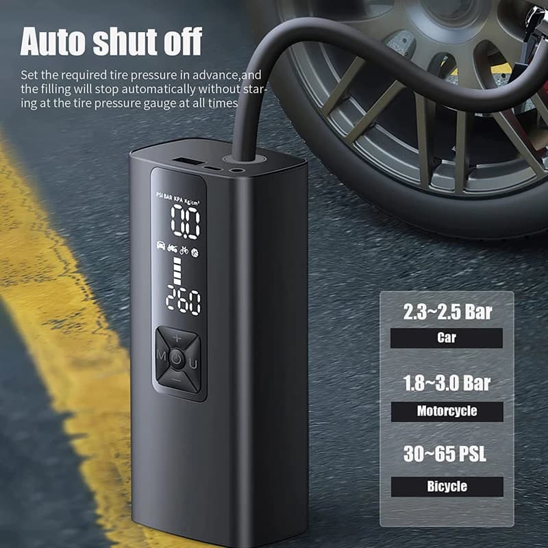 Compressore d'aria per auto portatile 12V 150PSI Pompa di gonfiaggio per pneumatici elettrica senza fili per palline per pneumatici AUTO per barche da bicicletta per moto