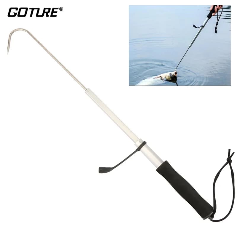 Goture 60/120 cm Gancio da pesca telescopico con gancio per lancia in acciaio inossidabile Impugnatura antiscivolo Accessorio per attrezzatura da pesca per la cattura