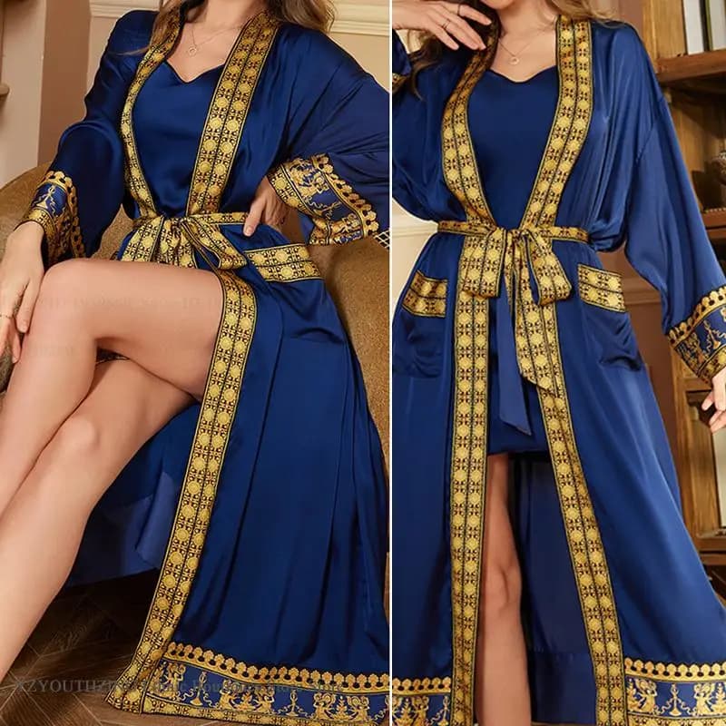 Luxury Baroque Long Dress with Night Shirt Print Lady Kimono Dress Dress Sexy Silk Razor loose Nightwear Watch