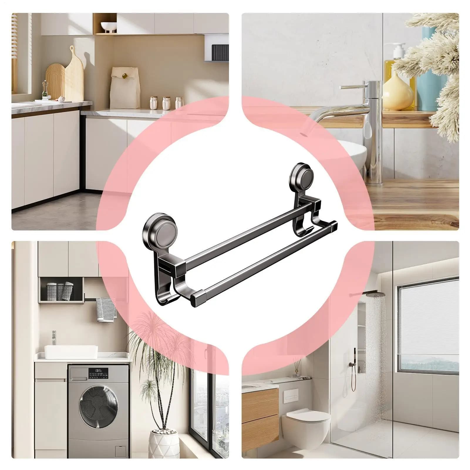Portasciugamani a ventosa con due ganci, rimovibile, per bagno, doccia, parete in vetro, specchio, piastrelle, casa, appartamento