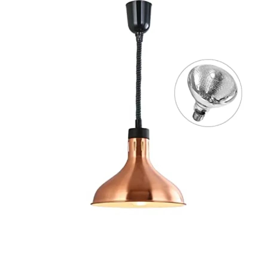 Hanging Commercial Food Warmer Lights for Buffet Kitchen Restaurant: Bronze Telescopic Heating Lamps, Dia.29cm, Adjustable Heig