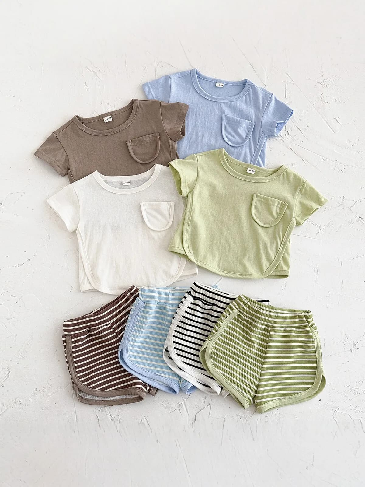Soft Baby Two-Piece Set Solid Color Short Sleeve T-Shirt With Striped Shorts Casual Summer Outfit For Toddler Girls