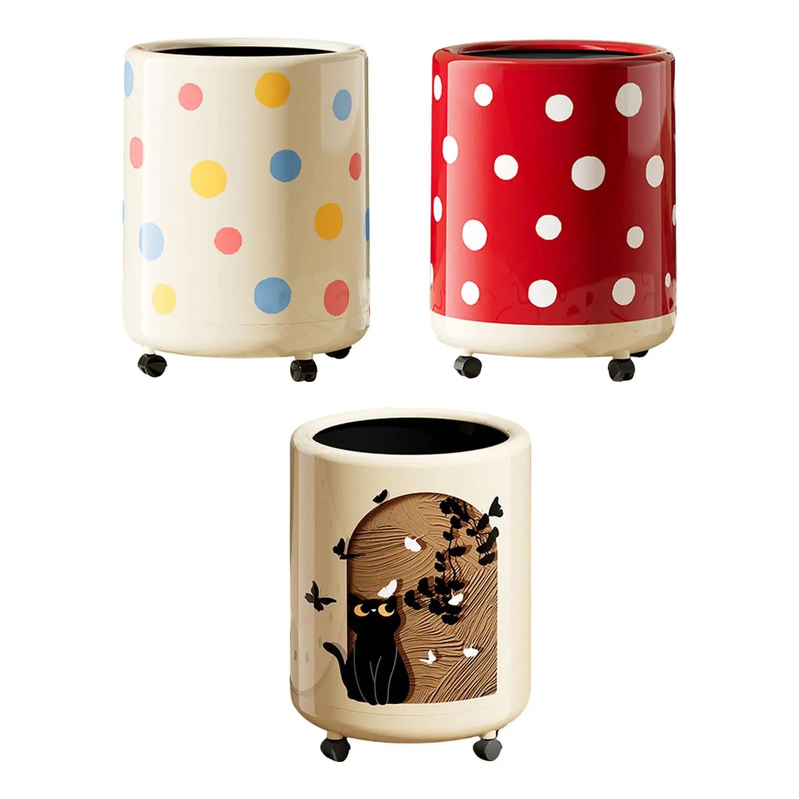 Polka Dot Trash Can Uncovered 12L Recycling Bin for Living Room Dorm Study