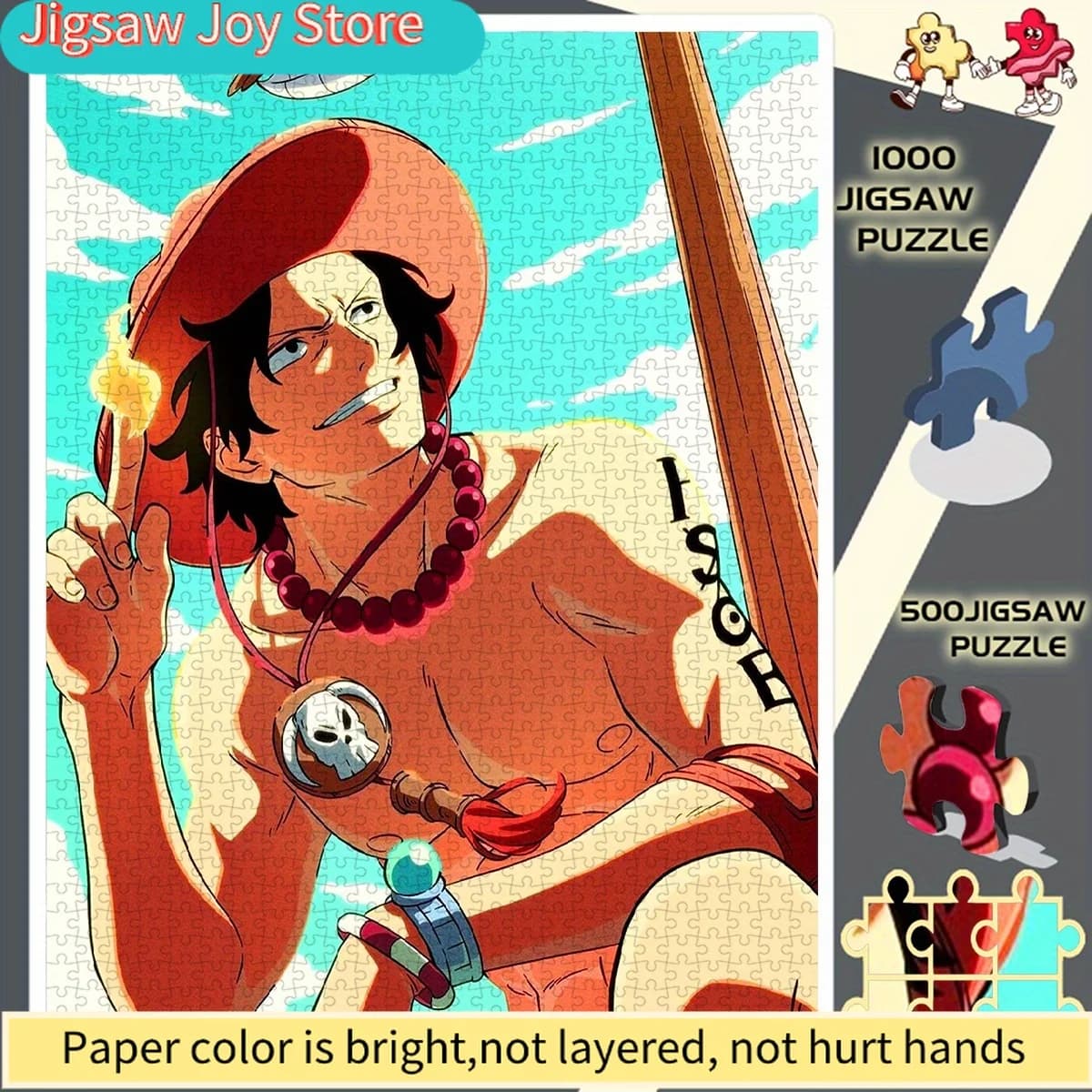 Puzzle di Carta One Piece Fire Fist Ace Sunny Senza Cornice, Scelta Perfetta per Appassionati - Puzzle Educativo - Interattivo