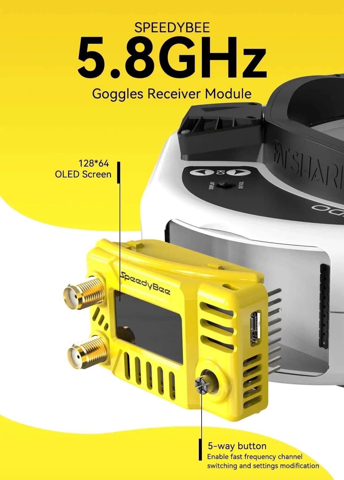 SpeedyBee FPV Goggles Module 5.8GHz - 128x64 OLED & 5-Way Button 48CH for Fatshark ORQA Skyzone Easy Adjust