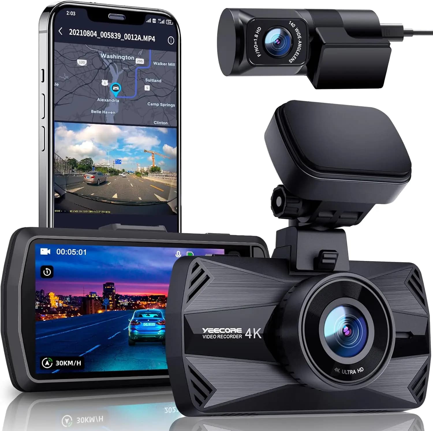 Real 4K Dash Cam Front and Rear, 5.8GHz WiFi GPS, Dual Camera HDR, 3.3'' IPS Screen, Super Night Vision, G-Sensor, Parking Mode, Support 512GB Max
