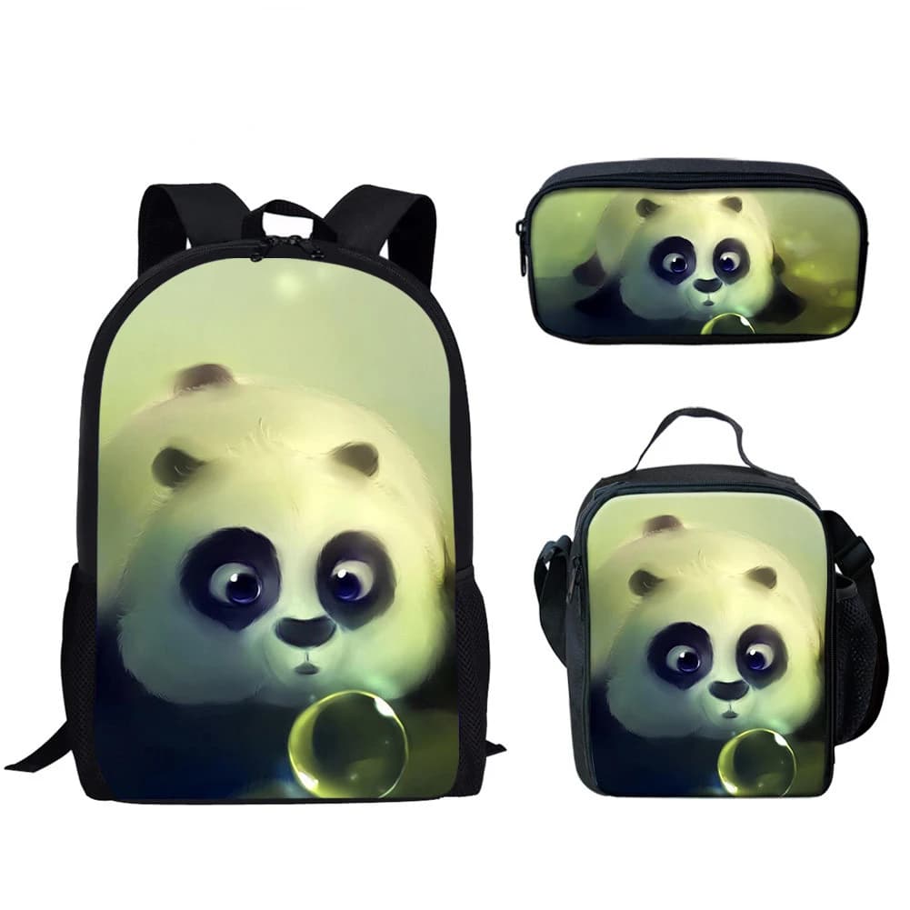 Hip Hop Popolare Divertente Panda Stampa 3D 3 pezzi / set Borse da scuola per alunni Zaino per laptop Zaino Borsa per il pranzo Astuccio